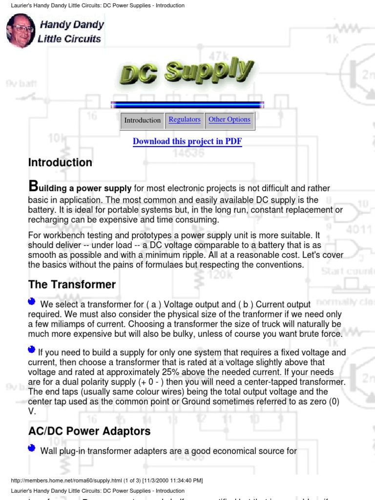 This Project in PDF: Uilding A Power Supply For Most Electronic ...