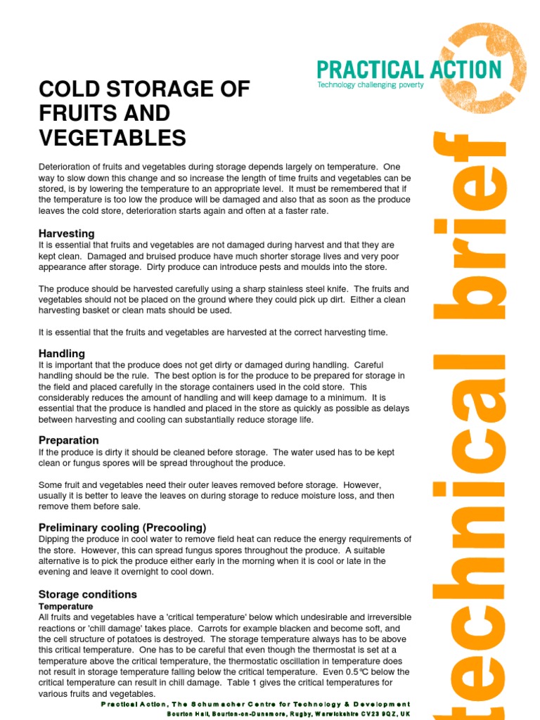 Cold Storage of Fruits and Vegetables PDF Vegetables Refrigeration