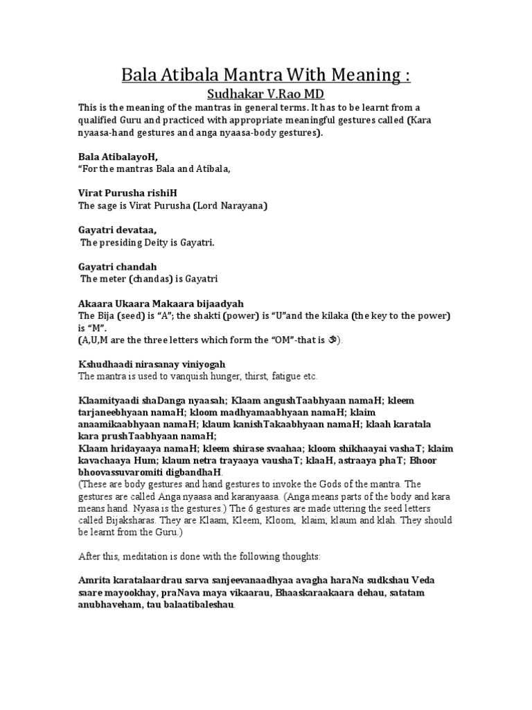 Bala Atibala Mantra Pdf File