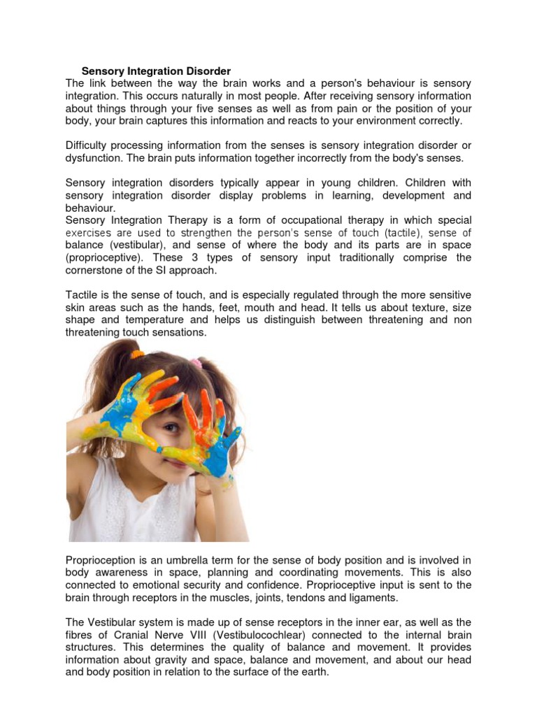 Sensory Integration Disorder Somatosensory System Senses