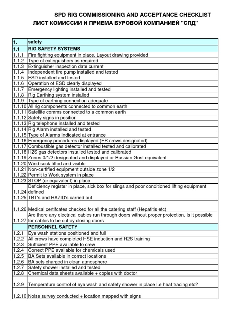Pre-start Rig commissioning check-list | Drilling Rig