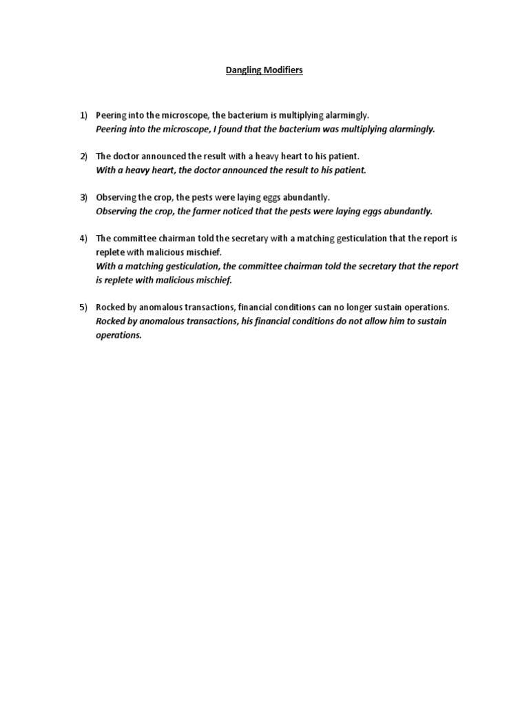 Understanding Dangling Modifiers | PDF | Science & Mathematics
