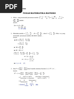 Soal Soal Un Sma Materi Matrik