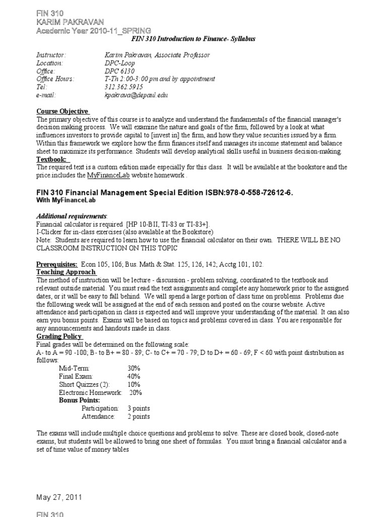 Introduction To Finance | PDF | Homework | Test (Assessment)