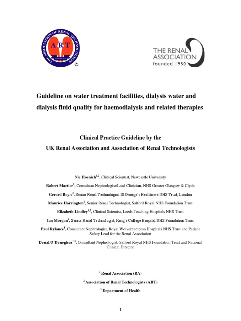 Dialysis Water Treatment PDF Hemodialysis Verification And Validation