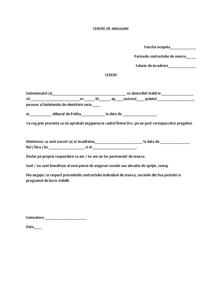 cerere de angajare