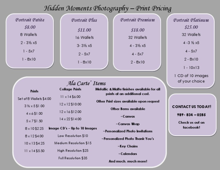 Hidden Moments Photography Pricing Guide | PDF | Art