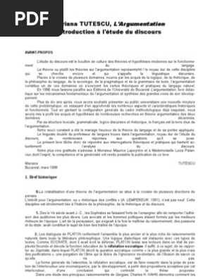 Largumentation Introduction A Letude Du Discours - 