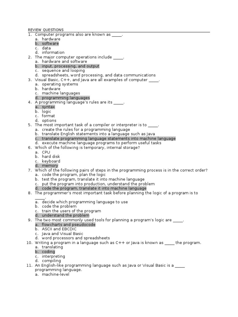 Programming Concepts Review Questions | PDF | Computer Program ...