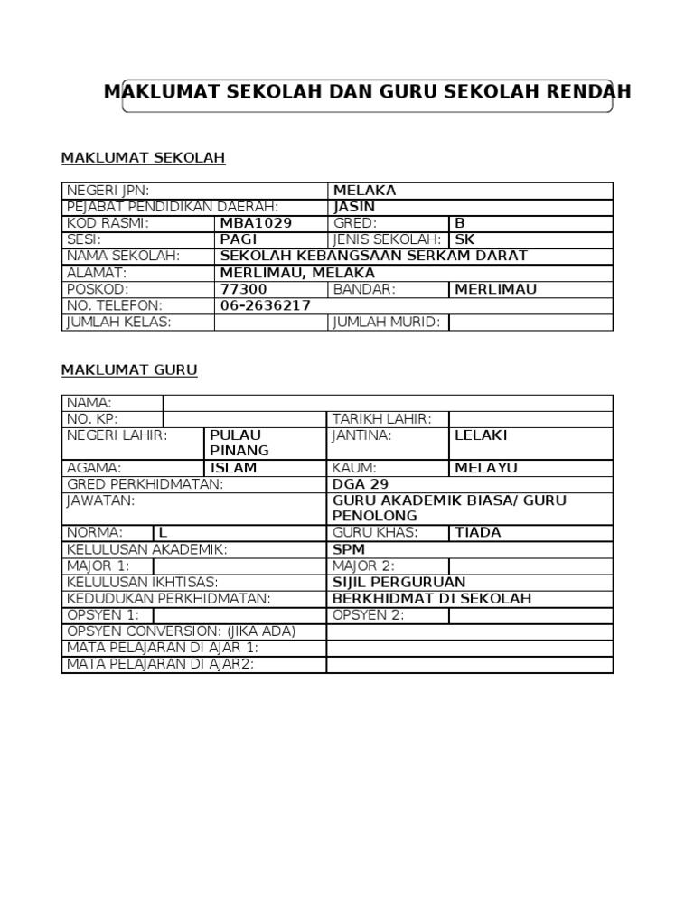Borang Maklumat Guru Pdf