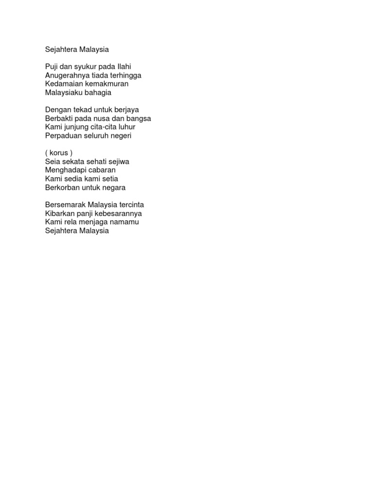 Lirik Lagu Sejahtera Malaysia