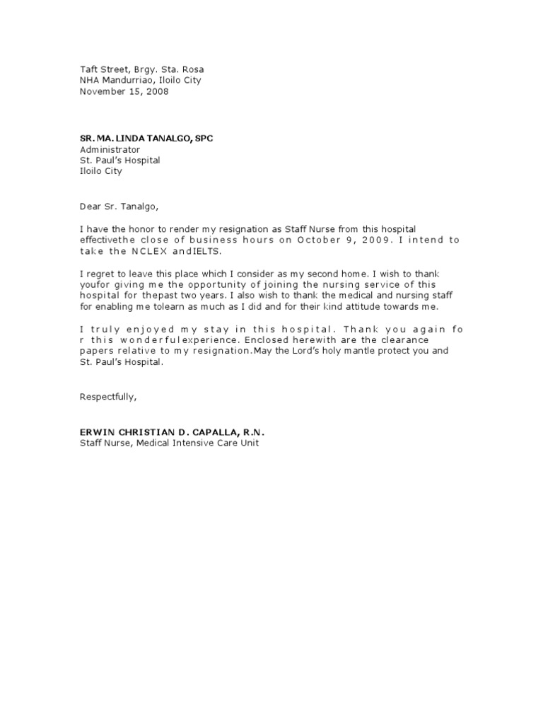 Resignation Letter Pdf
