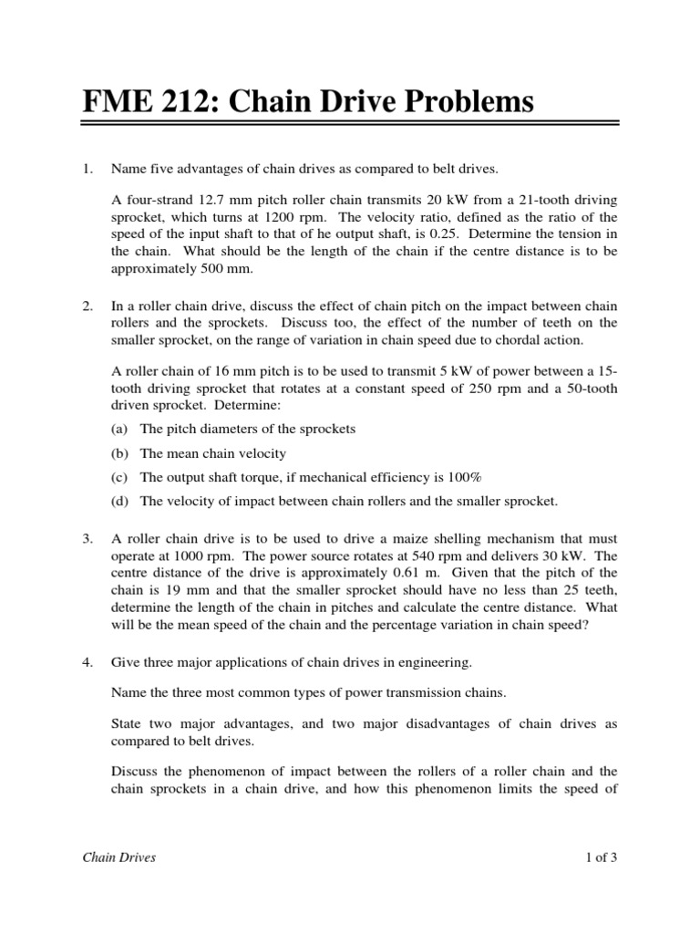 Chain Drive Problems 2 PDF PDF Transmission (Mechanics) Machines