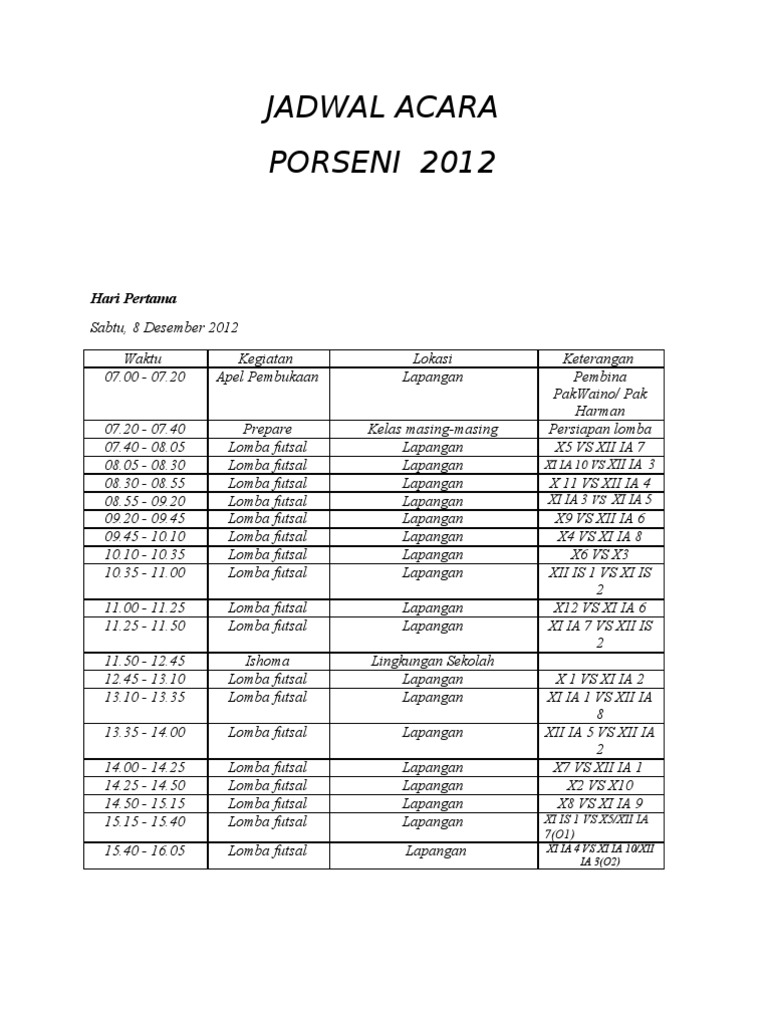contoh jadwal acara