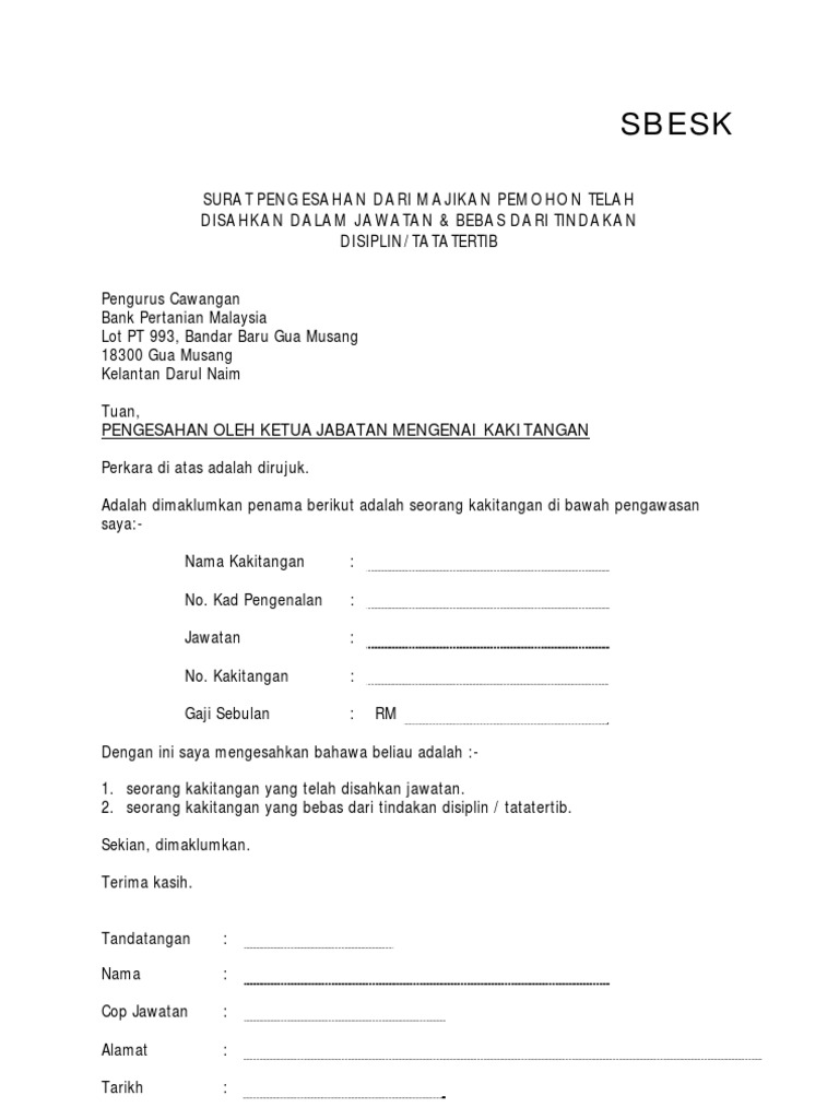 Surat Permohonan Kerja Malaysia - Lamaran H