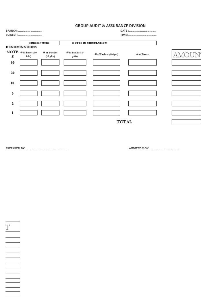 CASH COUNT SHEET