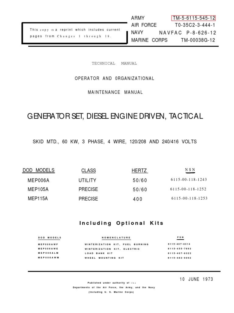 Operator and Organizational Maintenance Manual for DieselPowered