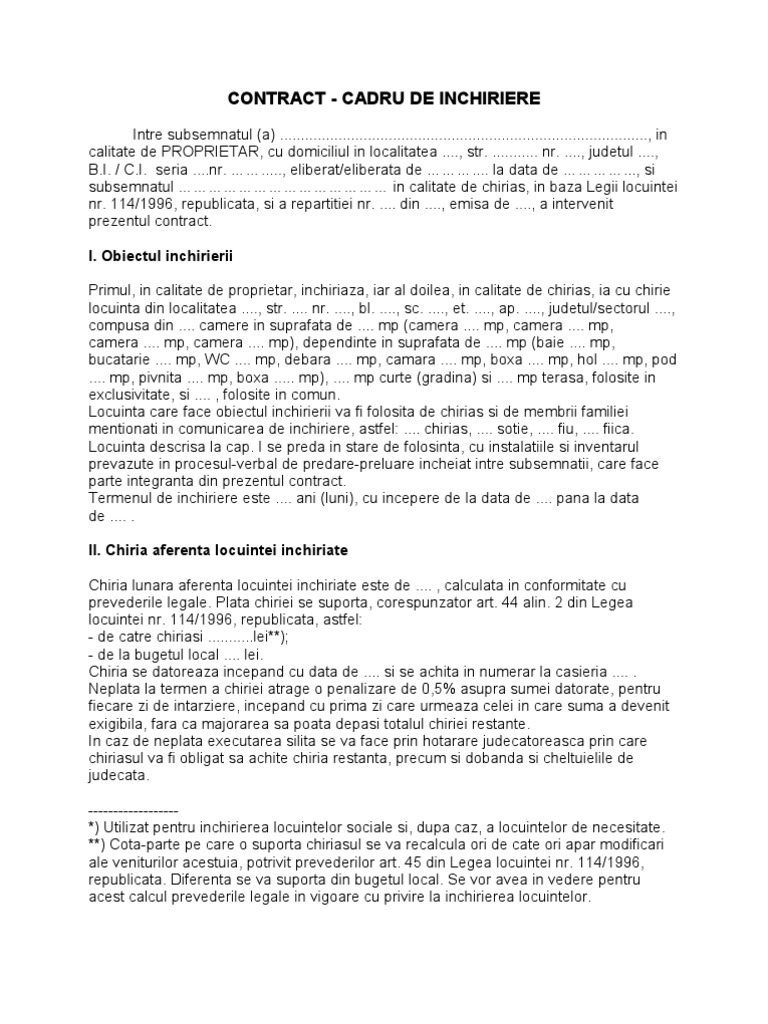Model Contract Inchiriere Apartament Persoana Fizica