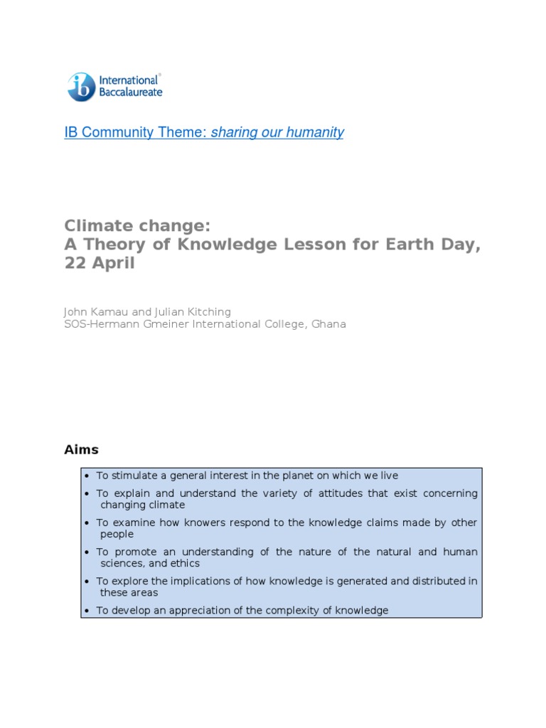 IB Students: Climate Change TOK Lesson | PDF | Science | Economics
