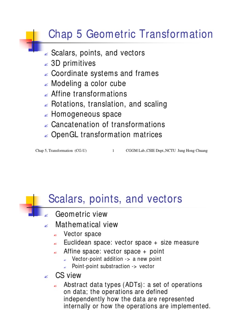 Chap 5 Geometric Transformation: Chap 5, Transformation (CG-U) 1 CGGM ...
