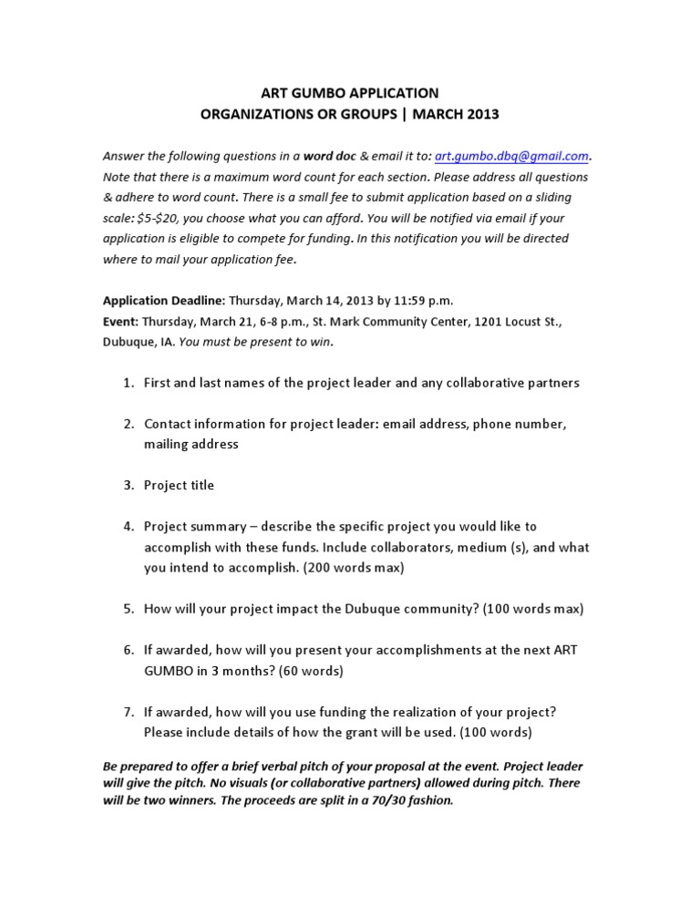 Art Gumbo Funding Application Guide | PDF
