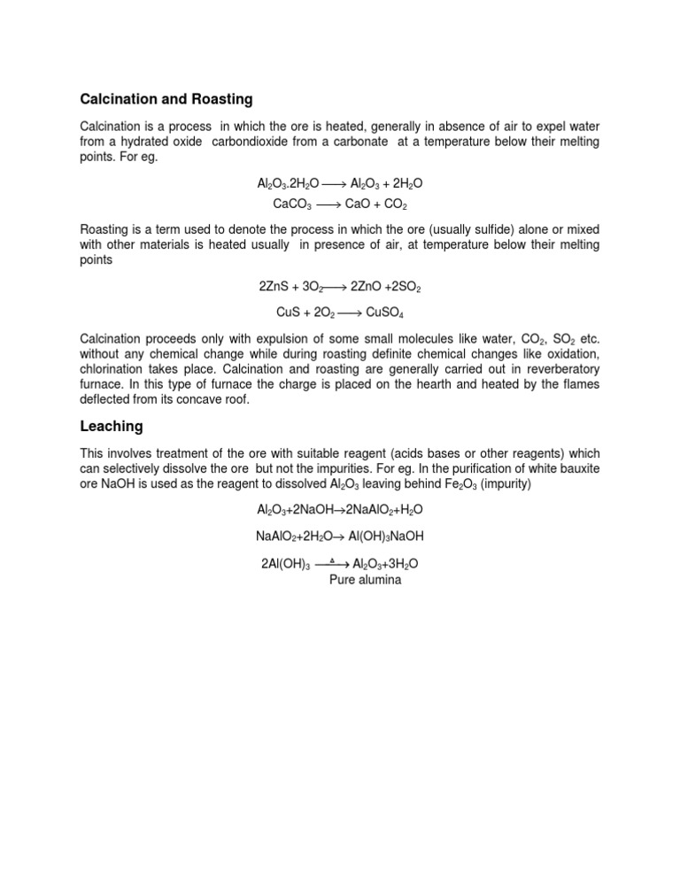 Calcination vs. Roasting Processes Explained | PDF