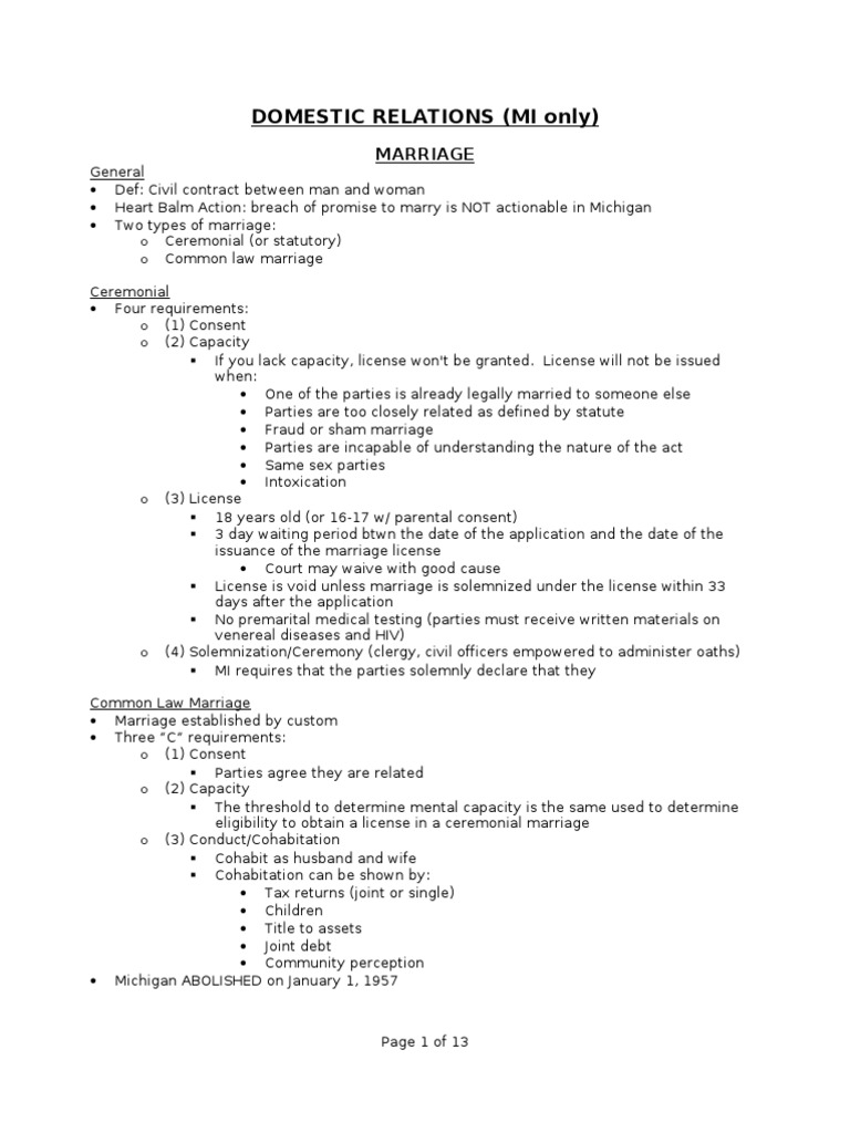 Michigan Marriage and Divorce Laws Guide | PDF | Child Custody | Annulment