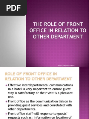 The Role Of Front Office In Relation To Other Department