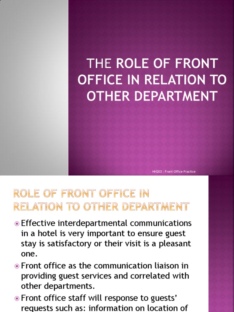 The Role Of Front Office In Relation To Other Department