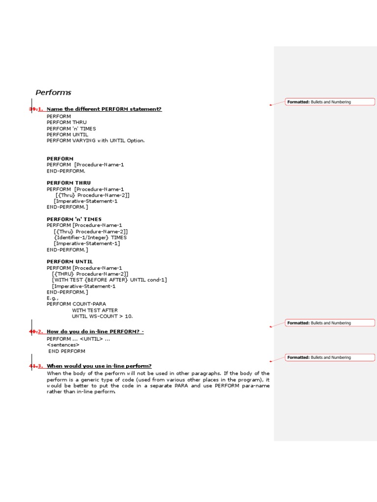 Performs: Name The Different PERFORM Statement? | PDF | Computers