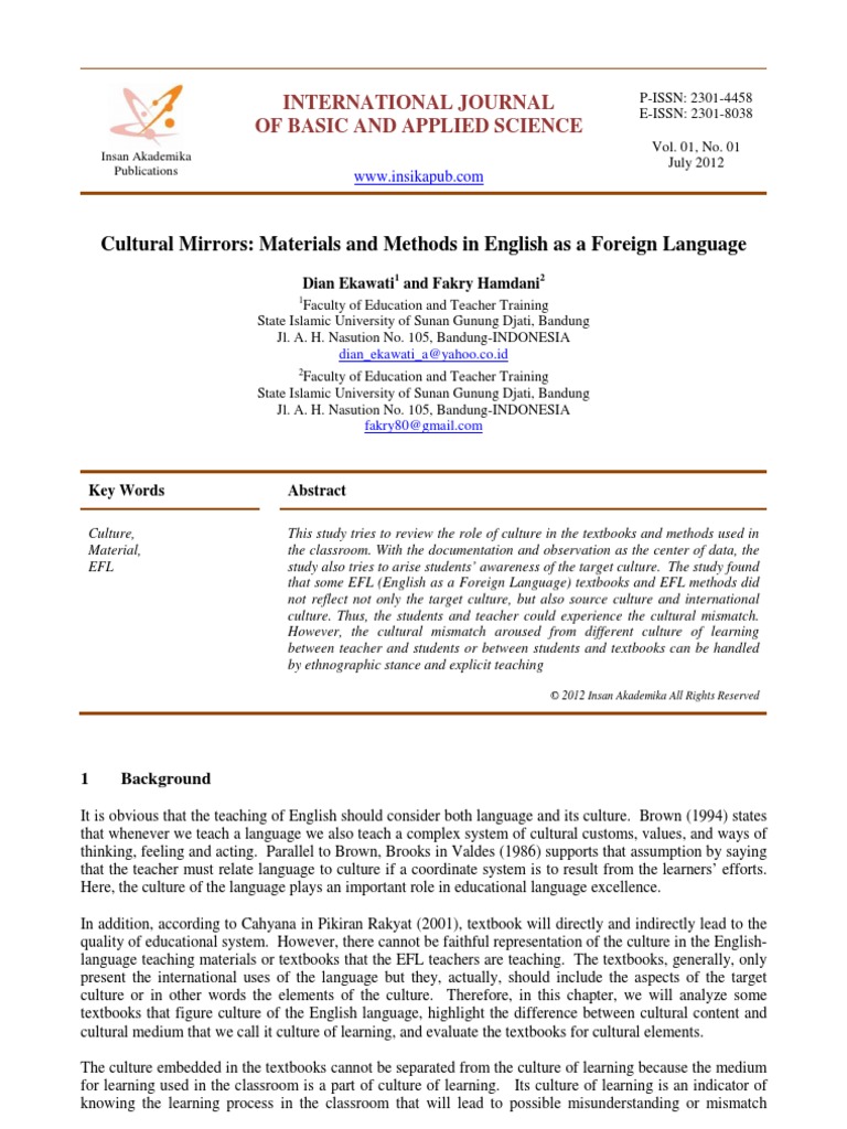 Cultural Mirrors Materials and Methods in English As A Foreign