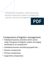 Components of Logistics, Order Processing, Inventory Planning, Inventory Management Policies, Inventory Management Practices