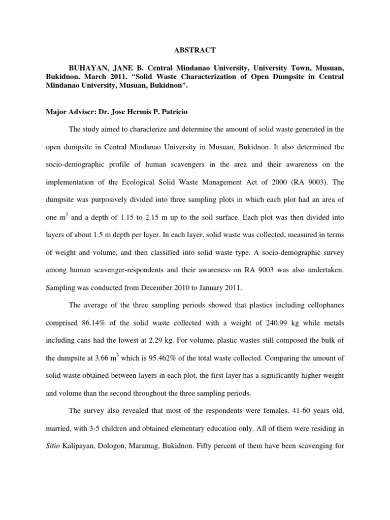 Jane Buhayan's Abstract | PDF | Landfill | Municipal Solid Waste