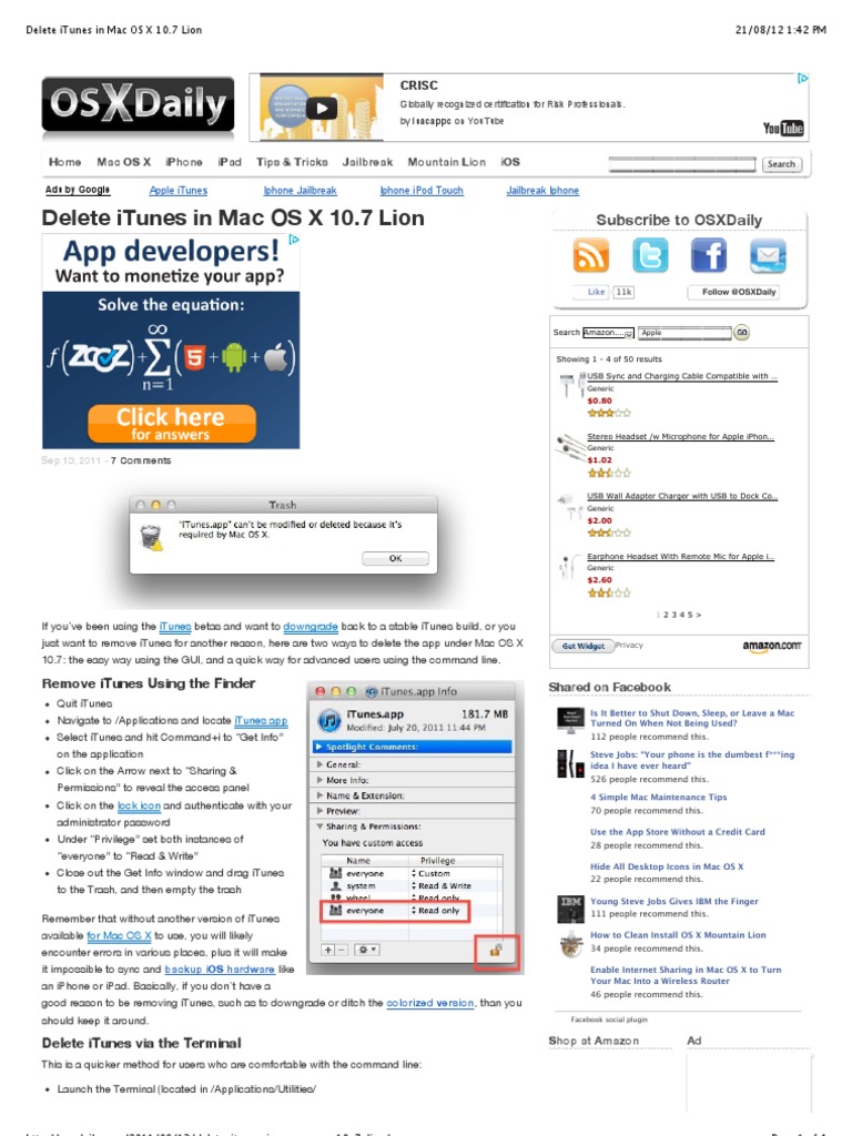 How to delete iTunes in Mac OS X 10.7 Lion I Tunes I Phone