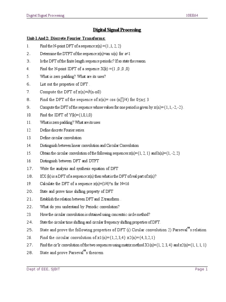 Digital Signal Processing Unit1 and 2 Discrete Fourier Transforms