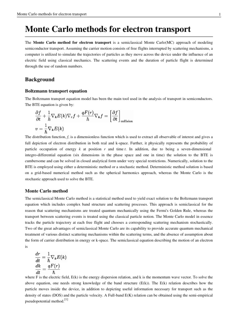 Monte Carlo Methods For Electron Transport in Semiconductors | PDF ...