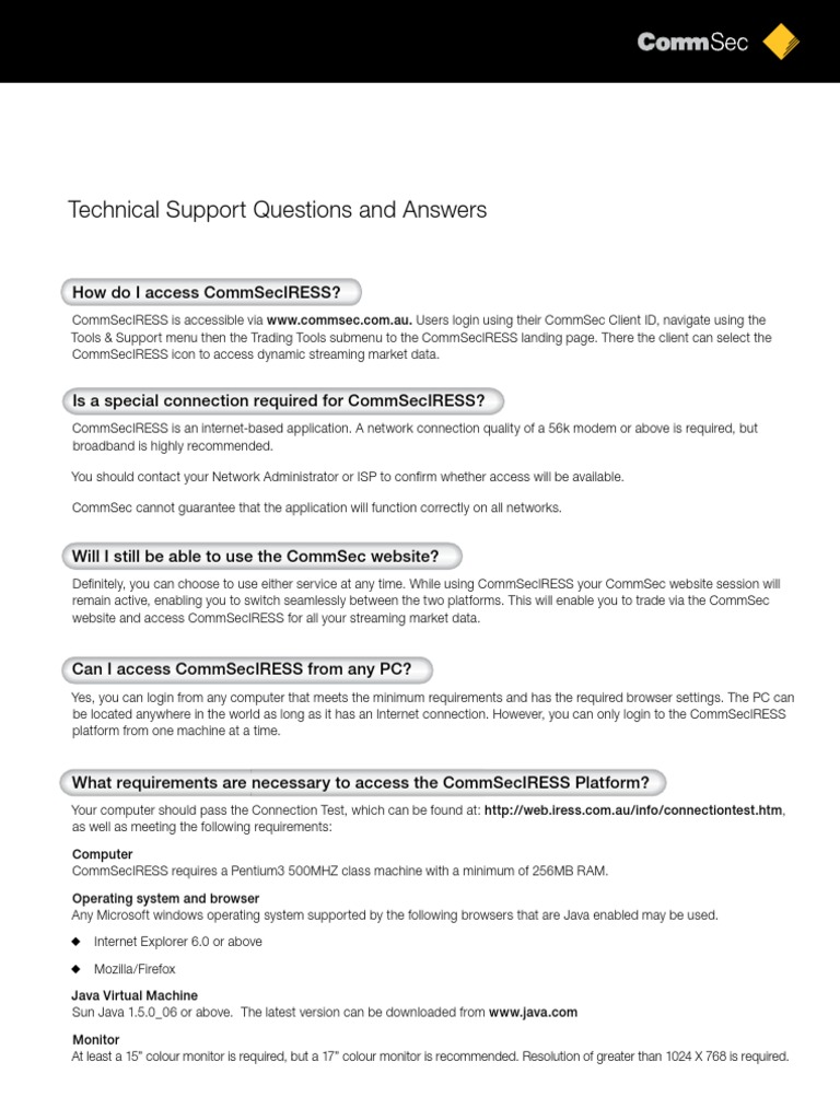 Technical Support Questions and Answers How Do I Access Commseciress