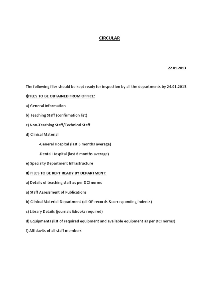 Circular: I) Files To Be Obtained From Office | PDF
