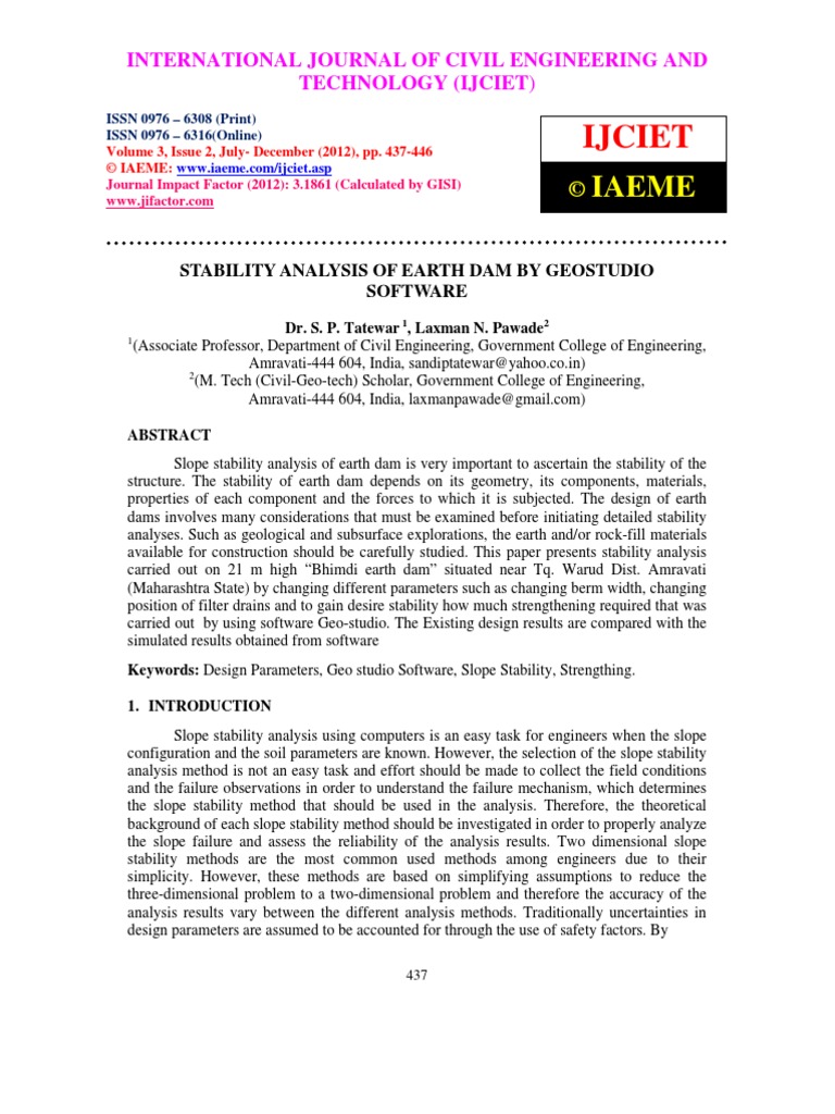 Stability Analysis of Earth Dam by Geostudio | PDF | Civil Engineering ...