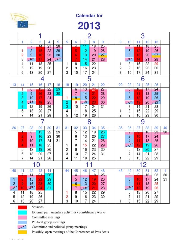 European Parliament Calendar 2013 European Parliament Calendar 2013