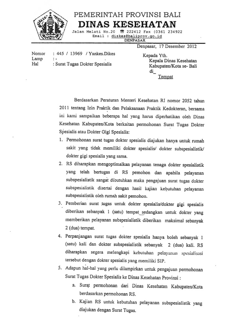 Surat Tugas Dokter Spesialis Pdf