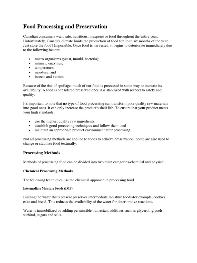 Food Processing and Preservation Methods | PDF | Food Preservation | Foods