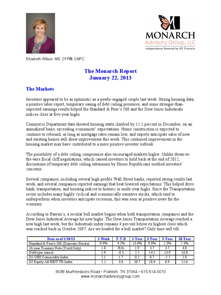 The Monarch Report 1/22/2013 | PDF | Deficit Spending | Stock Market
