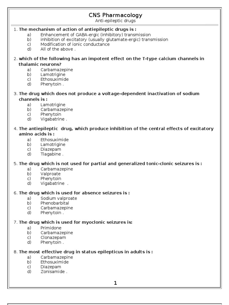 MCQ Antiepileptic Epilepsy Disorders Causing Seizures