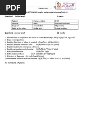 nursing assistant examination papers