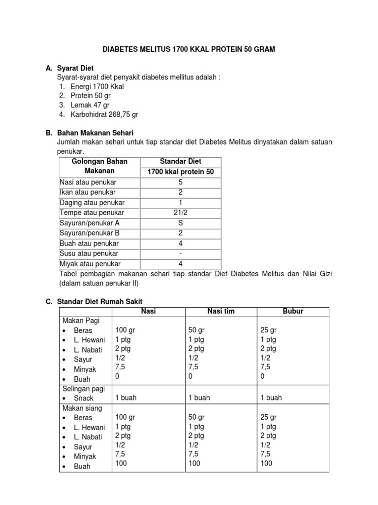 Menu Diet Diabetes Melitus 1700 Kkal | PDF | Science & Mathematics
