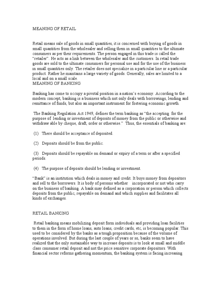 Meaning of Retail | Deposit Account | Debit Card
