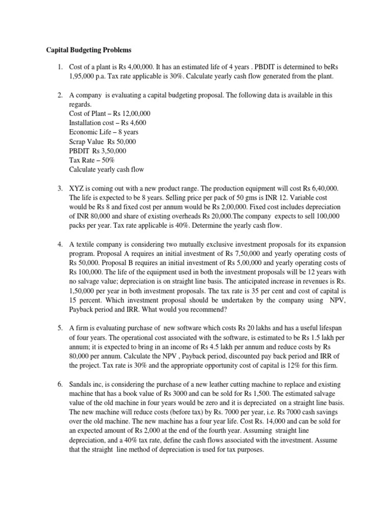 Capital Budgeting Analysis and Calculations | PDF | Capital Budgeting ...
