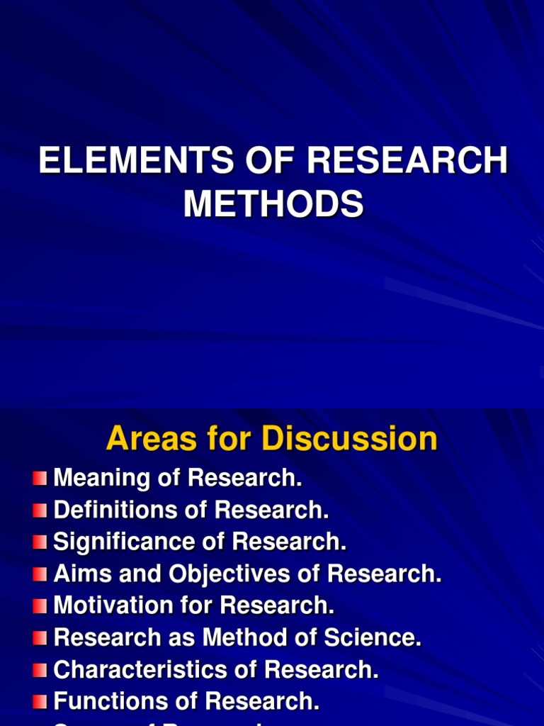 Elements of Research Methods PDF Scientific Method Science