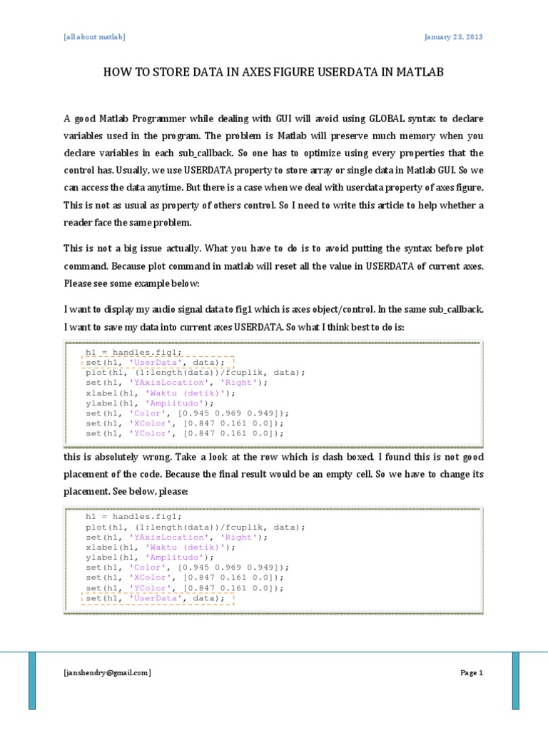 How To Store Data Into AXES FIGURE USERDATA in Matlab | PDF